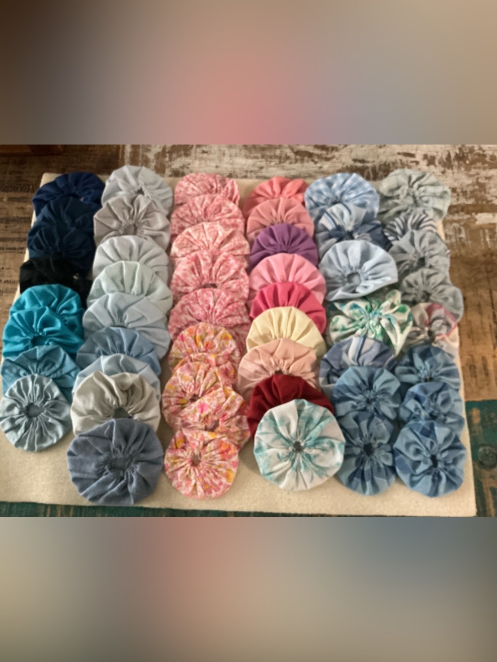 Handmade vintage Fabric Yo-Yo Quilt Pieces, total of 50!